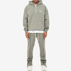 Sweat à capuche surdimensionné personnalisé et survêtement ensemble de survêtement pour hommes pantalon de survêtement évasé empilé avec logo personnalisé et ensemble de sweat à capuche délavé à l'acide - Product Image 2
