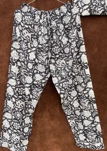 <b>Women's</b> Elegant Ultra Soft Cotton Pajama <b>Set</b> Hand Block Floral Print Light Summer Sleepwear Coat - Product Image 3