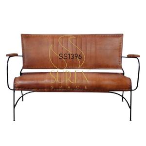Indian Designer Iron Leather Living Room Bench Handmade Industrial Bench Indian <b>Furniture</b> - Product Image 2