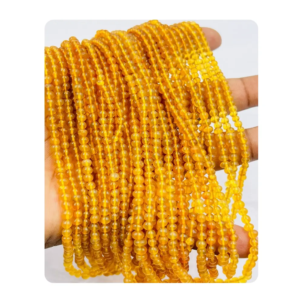 Großhandel natürliche hochwertige bernsteingelegene gelbe Glasperlen glatte runde Kugel 4 mm 17 Zoll Strang DIY Schmuckherstellung lose Perlen