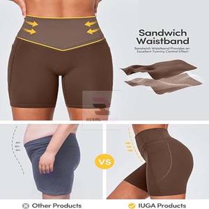 Pantalones cortos de compresión de Yoga de cintura alta Pantalones cortos de cintura elástica transpirable con bolsillos - Product Image 6