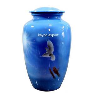 Belle urne en métal imprimé aigle bleu pour le mémorial en vrac Nouvelle arrivée urne souvenir adulte en métal pour usage de cendres humaines urne en gros - Product Image 4