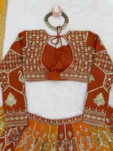 Ensemble Lehenga Choli pour femmes, rose et violet, brodé, longueur au sol, séchage rapide, travail lourd en zari, tenue de fête de mariage avec dupatta - Product Image 6