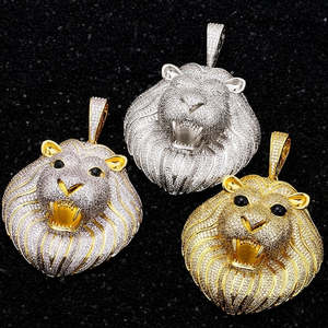 SHREYA DIAM Gold Plated <b>Iced</b> <b>Out</b> Round Brilliant Cut Moissanite Hip Hop Lion Face Pendant 925 Sterling Silver for Men - Product Image 1