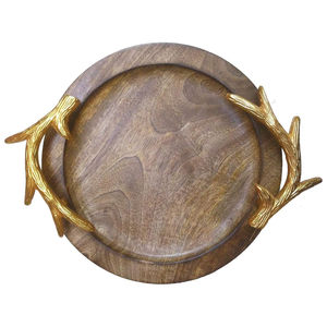 Plateau de service en bois admirable avec motif de feuille Organisateur de vaisselle de forme ovale personnalisable pour les fournitures de restauration et de restaurant - Product Image 3