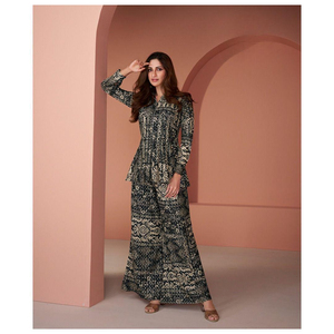 Costume palazzo prêt-à-porter en georgette brodée pour toutes les occasions et les saisons de mariage - Product Image 4
