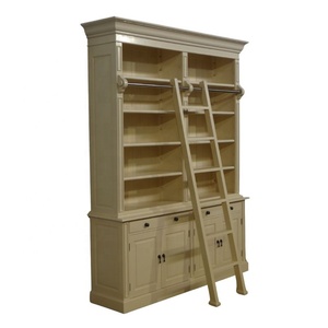 Estantería de dos bahías de madera maciza con escalera, librería, escaparate, estanterías, armario, hecho para muebles antiguos de oficina en casa - Product Image 3