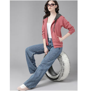 Sudadera con capucha elegante y personalizada con logo frontal, estilo urbano, de forro polar, anti-bolitas, para mujer, de corte holgado, tipo chándal. - Product Image 5