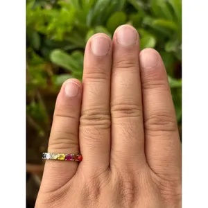 Anillo Navratan de Plata 925 con Piedra Natural, Bañado en Rodio, Engaste de Bisel, Joyería Fina para Uso Diario, Patrón Número de Boda - Product Image 2