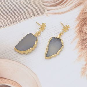 Handcrafted 18K Gold Plated Brass Drusy <b>Leaf</b> Drop Earrings | Trendy Wedding Women's <b>Jewelry</b> | Indian Manufacturer - Product Image 2