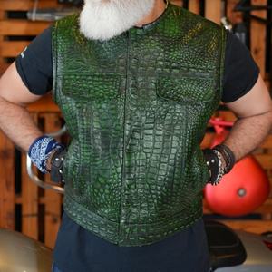 Chaleco de Cuero de Cocodrilo Personalizado para Motocicleta, Chalecos de Cuero Norteamericanos de Alta Calidad - Product Image 2