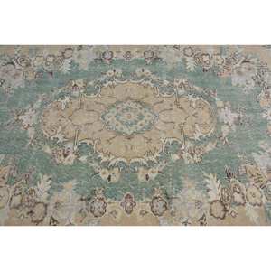 พรมตุรกีวินเทจคลาสสิกสีเบจสีเขียว4.6 x 8.4ft พื้นที่ขนาดใหญ่ขนสัตว์เย็บปะติดปะต่อกันด้วยยางรองสำหรับห้องโถงหรือห้องนอน - Product Image 5