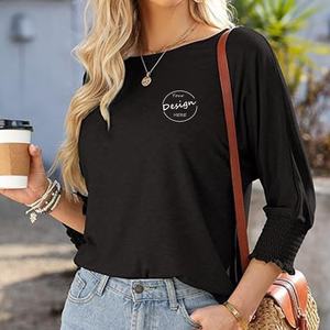 OEM เสื้อยืดคอกลมทรงหลวมสำหรับผู้หญิงเสื้อยืดแขนสามส่วนลำลองสีพื้น - Product Image 3