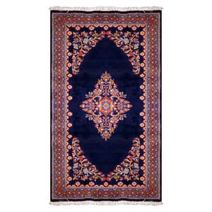 Tapis persan à motifs médaillons noué à la main en laine et coton naturels, couleur bleue, 6'5 x 4'2, Pan2761 - Product Image 1
