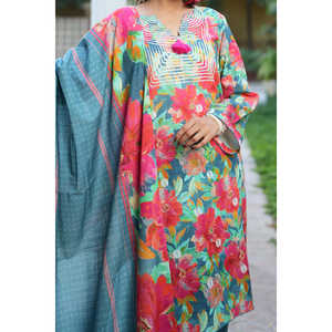 Conjunto de traje Khaddar estampado de 3 piezas para mujer SD-62016 - Product Image 1