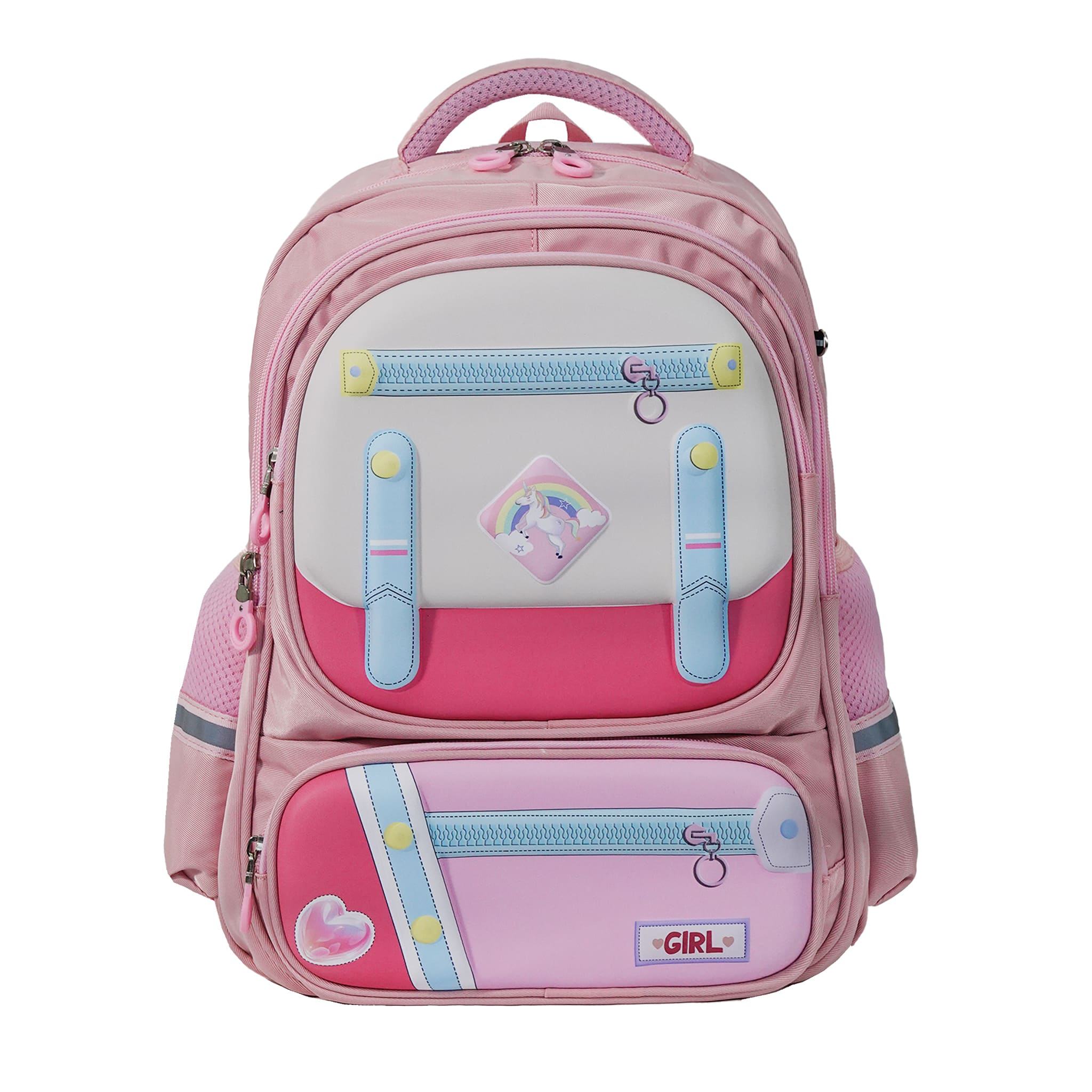 pink, dark blue, purple