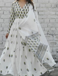 Verde Oliva Blockprint Angrakha Suit Ladies Girls Calidad Moda India Kurti Pantalones Dupatta Elegante Salwar Parties Direct - Product Image 4
