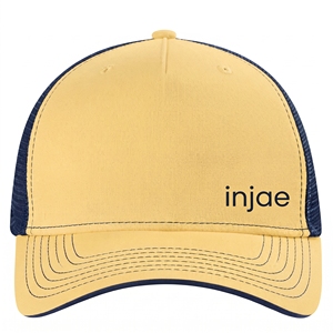 Injae Yellow <b>Navy</b> Mesh Trucker <b>Hat</b> 6-Panel Adjustable Casual Outdoor Common Cap Spring Summer Unisex Snapback - Product Image 1