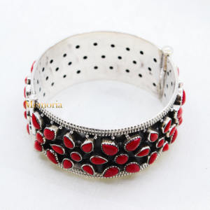 925 Sterling <b>Silver</b> Natural Red Coral Gemstone <b>Bracelet</b> <b>Silver</b> Kada Oxidized Bangle Jewelry for Wholesale - Product Image 2