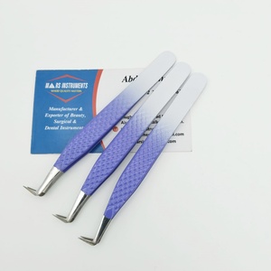 Pinzas para extensión de pestañas de 90 grados al por mayor, pinzas para pestañas con puntas de fibra puntiagudas, acero inoxidable, Color degradado sostenible - Product Image 6