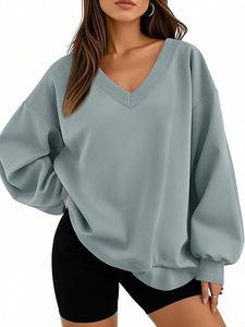 Sweats surdimensionnés pour femmes automne mode col en V sweats à capuche coupe ample tenues d'hiver adolescente vêtements 2025 conception douanière - Product Image 3