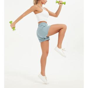 Pantalones cortos relajados informales con bolsillos, pantalones cortos suaves de pierna ancha para mujer, algodón transpirable de cintura alta, comodidad básica - Product Image 4