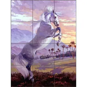 Senkarik MSA035 Carreau de céramique Mural Dosseret Cheval Equine Sunrise Art Mural - Product Image 1