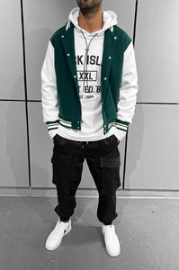 Veste de baseball avec logo brodé personnalisé pour hommes, manches en cuir - Product Image 3