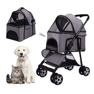TH-PSP-429 Emballage Support Chien Poussette pour Moyens Petits Chiens Pliable Pet Poussette Kitty Chiot Poussette avec Panier de Rangement - Product Image 2