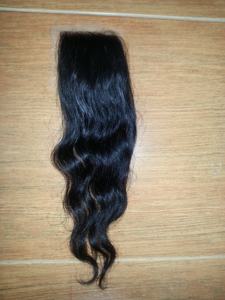 HD France fermeture à lacet 4*4 fermeture de cheveux brésiliens faisceaux de tissage de cheveux humains remplacements fermeture frontale de cheveux bruts - Product Image 4