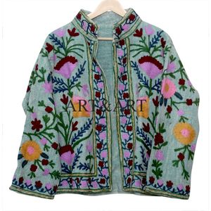 Veste en coton tricoté matelassée Suzani respirante pour femmes Broderie élégante Confortable Poche ouverte sur le devant Tendance Hiver - Product Image 6