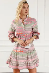 V Weaving Artisan Crafted Indian Summer Dress Manches longues Col rond Summer Short Dress Light, Airy and Resort, Party Wear Dress - Product Image 3