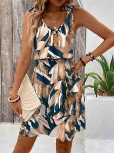 2024 vestido Maxi naranja para mujer con escote en V manga larga bordado pájaro flor impreso cintura Natural impresión Digital - Product Image 5