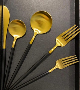 Cubiertos dorados de lujo de acero inoxidable, cubiertos con espejo pulido, aptos para lavavajillas, cubiertos, cuchara, tenedor, cuchillo, cubiertos - Product Image 1