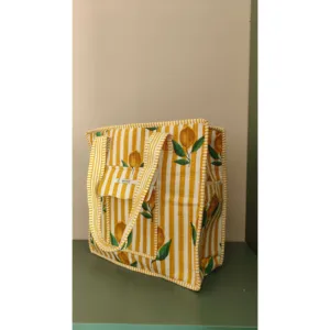 Sac fourre-tout matelassé jaune moyen avec fermeture éclair et porte-bouteille, résistant à l'eau, doublure en coton léger - Product Image 3