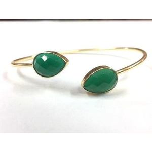 Brass Cuff <b>Bracelets</b> Gold Plated with Green Onyx Gemstone Fashion Accessory - Product Image 1