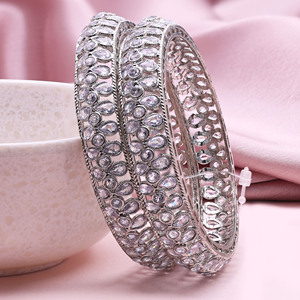 Modern Luxury Orthodox Ethnic Style Brass <b>Bangles</b> <b>Set</b> Reverse AD Silver-Plated Wedding Channel Setting Bracelets for Women - Product Image 2