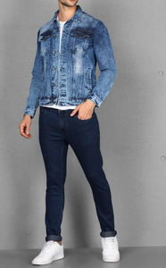 Veste en jean en toile enduite pour homme avec col montant, respirante et coupe-vent, avec capuche pour un usage quotidien - Product Image 5