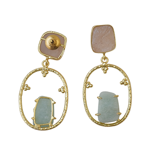 Boucles d'oreilles pendantes en amazonite et quartz rose plaquées or 24 carats pour femmes - Product Image 4