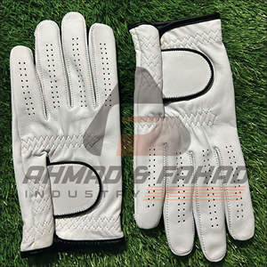 Ahmad & Fahad Gant de golf en cuir véritable respirant de couleur blanche dans les tailles SML et XL avec passepoil noir Livraison dans le monde entier - Product Image 4