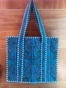 Indian Handmade 100% Pure Cotton Women <b>Small</b> Summer Floral Tote Bags Zipper Hand Block Printed Quilted Grocery Organizer Travels - Product Image 5