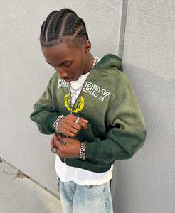 Custom Made Half Sun Faded Vintage Acid Washed Baggy 100% Cotton Heavy Weight Street Wear Printed <b>Cropped</b> <b>Zip</b> up <b>Hoodie</b> for Men - Product Image 2