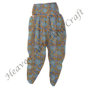 Pijama bohemio de algodón orgánico, pantalones de Patiala, cintura ahumada, estampado de bloque de mano, estilo harén, informal, transpirable, cierre elástico - Product Image 2