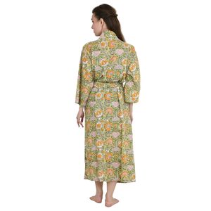 Boho Style Kimono Robe De Bain En Pure Coton Fleuri Cardigan La Mode Printemps/Et Bagru Indigo Print Idal Pour La Maison - Product Image 2
