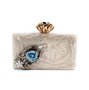 Pochette de soirée en résine époxy peinte à la main, écologique, imperméable, motif fleurs et diamants, fermeture magnétique, par Ocean Mist - Product Image 5