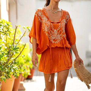 Vestido Túnica Bohemio de Alta Calidad para Mujer, Talla Grande, Bordado, Sexy, Casual, Vintage, Estilo Mexicano, para Playa - Product Image 1