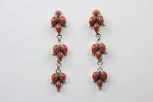 Zuni Coral Clusterwork <b>Dangle</b> <b>Earrings</b> by Glenda Eriacho Handmade <b>Earrings</b> DESGNER <b>Earrings</b> 925 Sterling Silver <b>Earrings</b> - Product Image 3