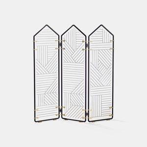 Chic Green Metal <b>Framed</b> Room Divider with Woven Cane Panels Foldable Privacy Partition for Home Living Room and Office - Product Image 5