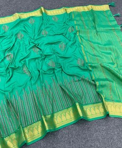 ผ้าไหมสวยงามพร้อมงานปักด้วยไหมหลายสีและขอบผ้าไหมแบบคันชีซารี เหมาะสำหรับงานปาร์ตี้ แห้งเร็วและป้องกันแสงแดด - Product Image 2