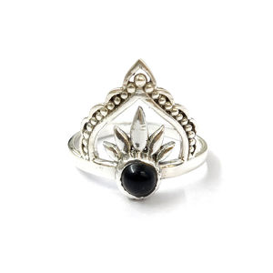14K Yellow Gold Black Onyx <b>Ring</b> (3.9 Grams) Turquoise <b>Garnet</b> Natural Gemstone Bezel Set Jewelry for Everyday Wear IGI Certified - Product Image 1